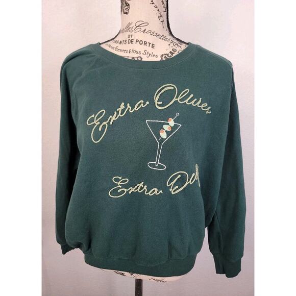 Wildfox Sweatshirt M Extra Dirty Bailey Sweater Pine Grove Green Olive Martini - Picture 2 of 8